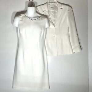 Casual Corner SZ6 2 Pc.Ivory Sheath Dress & Blazer Vintage Bridal Career Staple